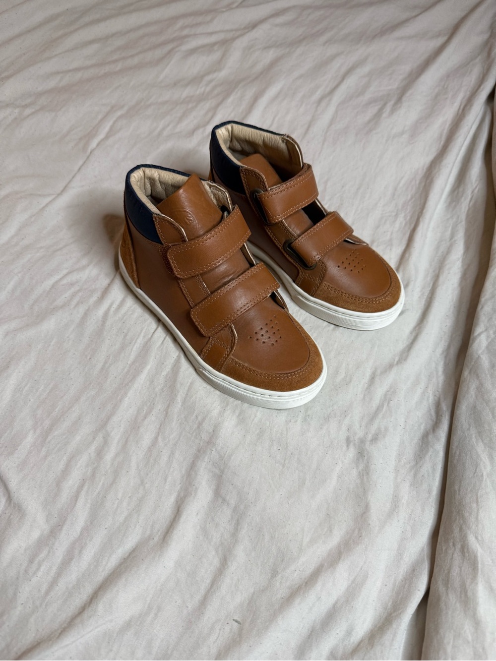 Kids Brown High-Top Sneakers with Velcro Straps